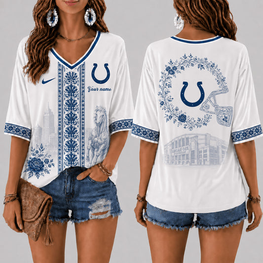 PREMIUM NFL X IND EXCLUSIVE PERSONALIZED Women‘s Floral V-neck Shirt LIMITED EDITION