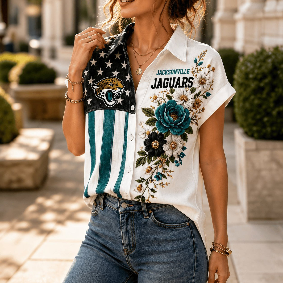 PREMIUM NFL X JAC EXCLUSIVE Floral American Flag Linen Shirt