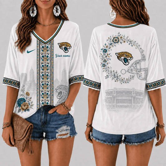 PREMIUM NFL X JAC EXCLUSIVE PERSONALIZED Women‘s Floral V-neck Shirt LIMITED EDITION