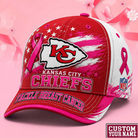 PREMIUM NFL X KC EXCLUSIVE PERSONALIZED Pink Ribbon Breast Cancer Survior Cap
