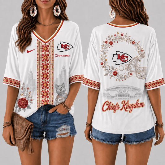PREMIUM NFL X KC EXCLUSIVE PERSONALIZED Women‘s Floral V-neck Shirt LIMITED EDITION
