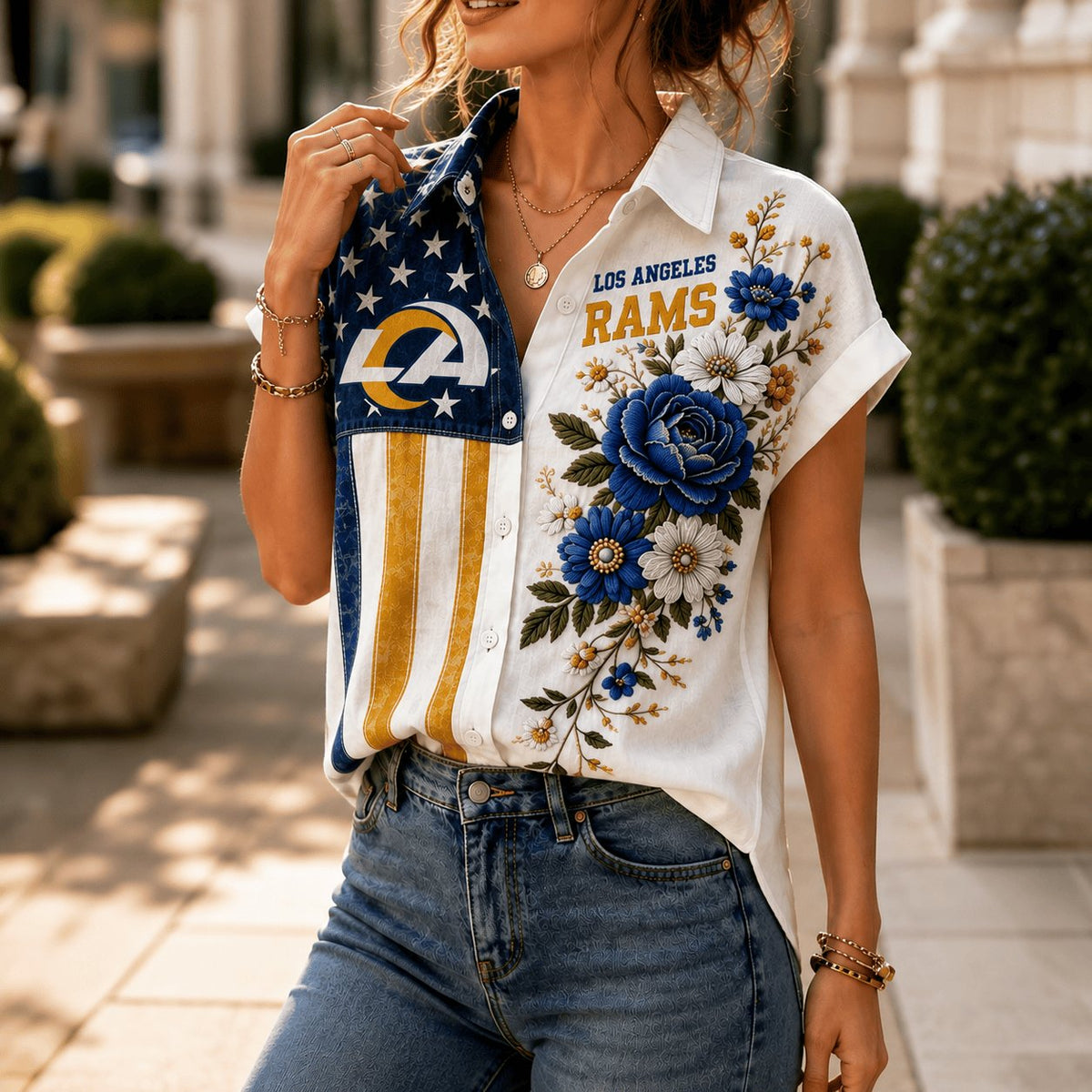 PREMIUM NFL X LAR EXCLUSIVE Floral American Flag Linen Shirt