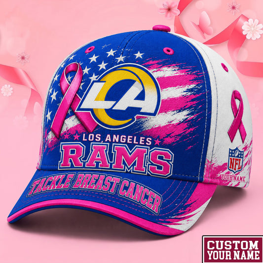 PREMIUM NFL X LAR EXCLUSIVE PERSONALIZED Pink Ribbon Breast Cancer Survior Cap