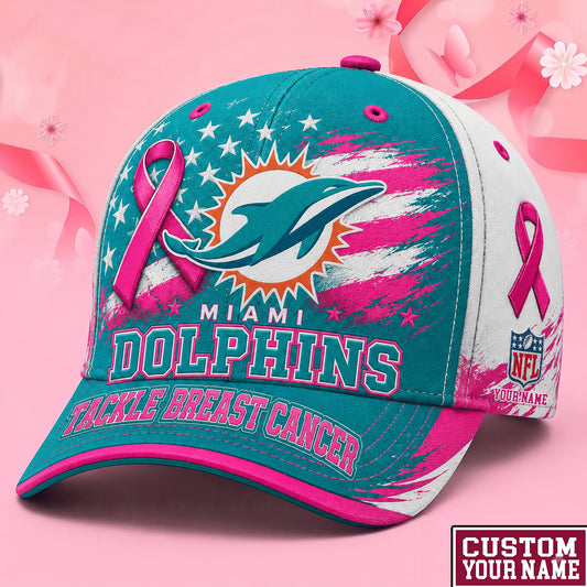 PREMIUM NFL X MIA EXCLUSIVE PERSONALIZED Pink Ribbon Breast Cancer Survior Cap