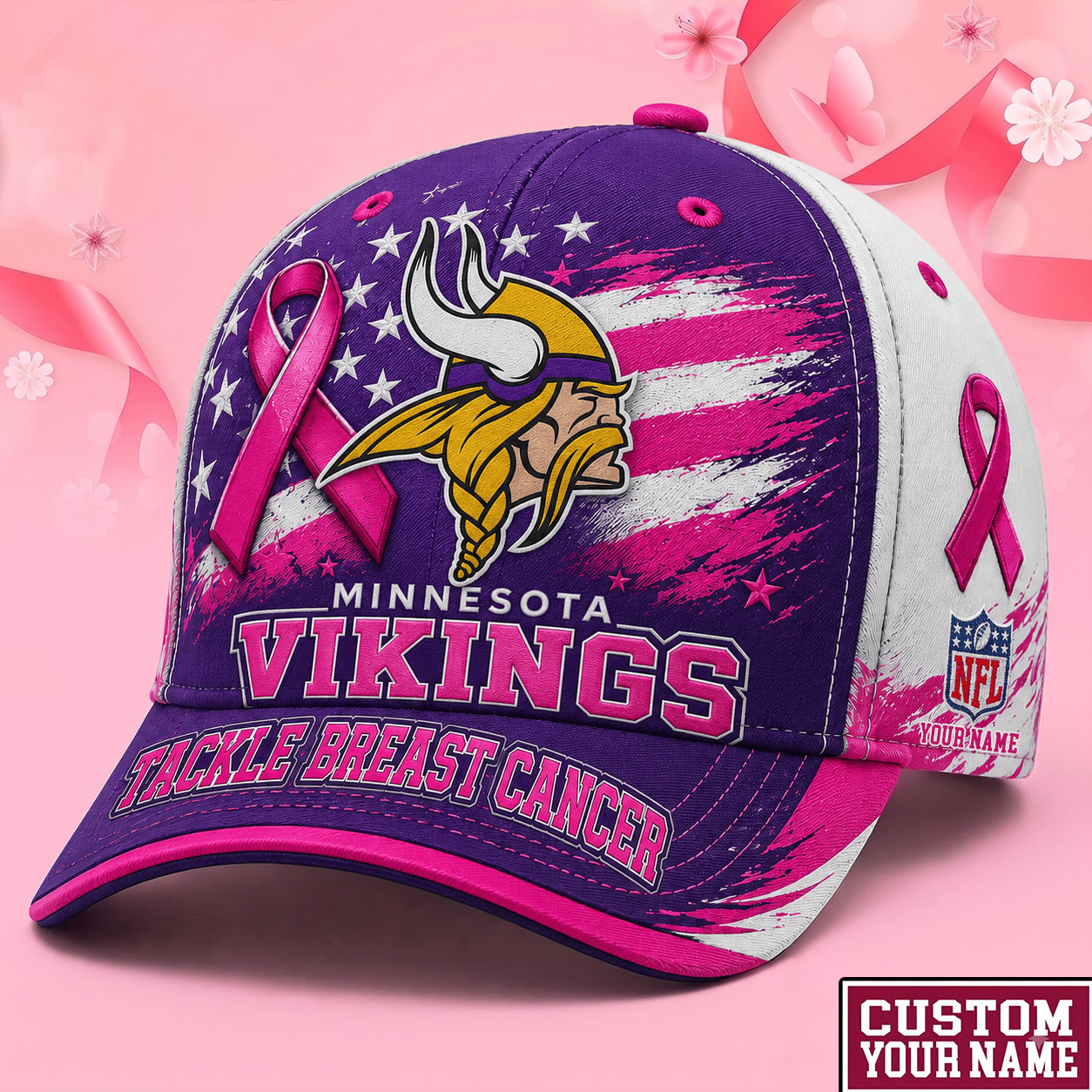 PREMIUM NFL X MIN EXCLUSIVE PERSONALIZED Pink Ribbon Breast Cancer Survior Cap