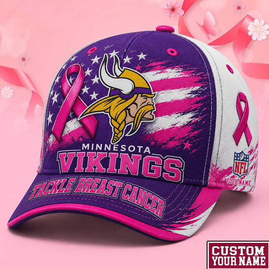 PREMIUM NFL X MIN EXCLUSIVE PERSONALIZED Pink Ribbon Breast Cancer Survior Cap