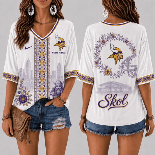 PREMIUM NFL X MIN EXCLUSIVE PERSONALIZED Women‘s Floral V-neck Shirt LIMITED EDITION