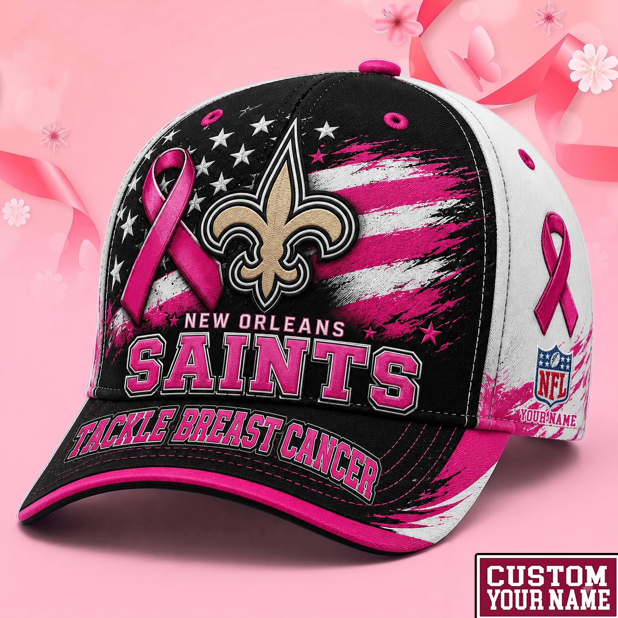 PREMIUM NFL X NO EXCLUSIVE PERSONALIZED Pink Ribbon Breast Cancer Survior Cap