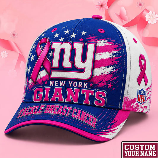 PREMIUM NFL X NYG EXCLUSIVE PERSONALIZED Pink Ribbon Breast Cancer Survior Cap