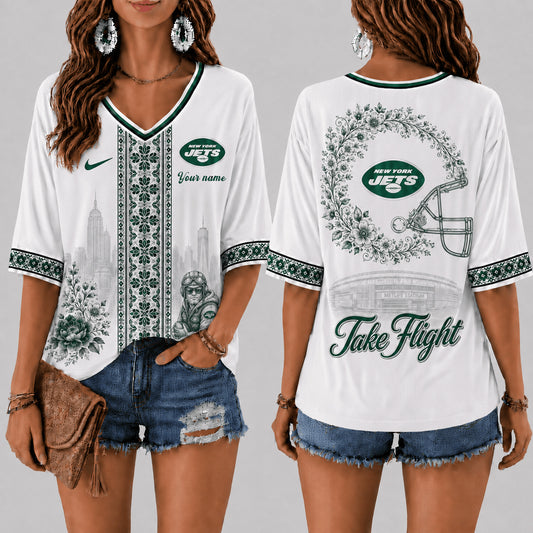 PREMIUM NFL X NYJ EXCLUSIVE PERSONALIZED Women‘s Floral V-neck Shirt LIMITED EDITION