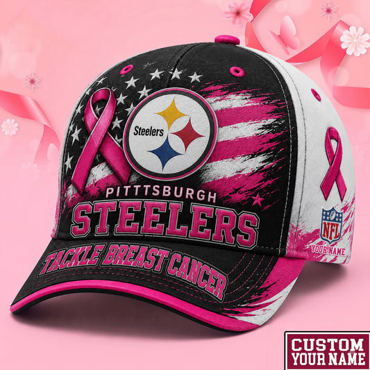 PREMIUM NFL X PIT EXCLUSIVE PERSONALIZED Pink Ribbon Breast Cancer Survior Cap