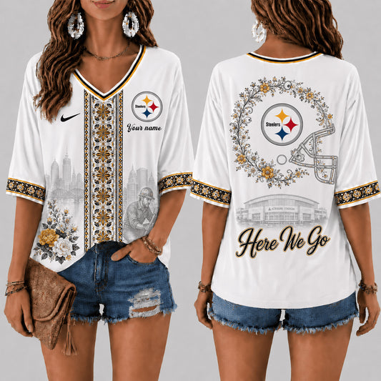 PREMIUM NFL X PIT EXCLUSIVE PERSONALIZED Women‘s Floral V-neck Shirt LIMITED EDITION