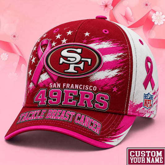 PREMIUM NFL X SF EXCLUSIVE PERSONALIZED Pink Ribbon Breast Cancer Survior Cap