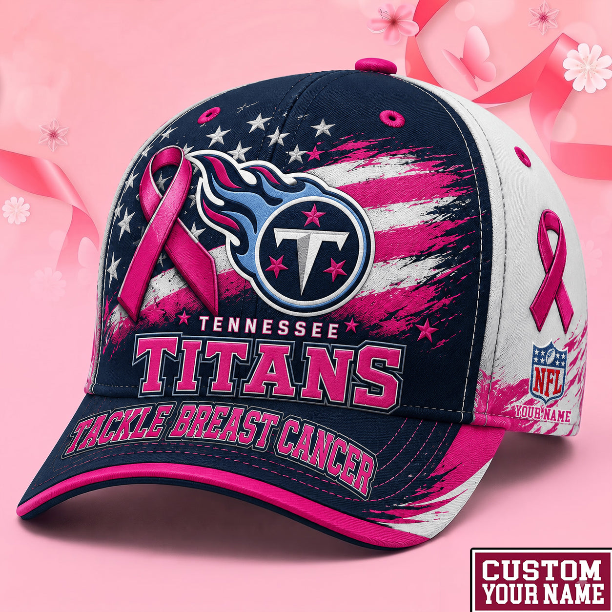 PREMIUM NFL X TEN EXCLUSIVE PERSONALIZED Pink Ribbon Breast Cancer Survior Cap