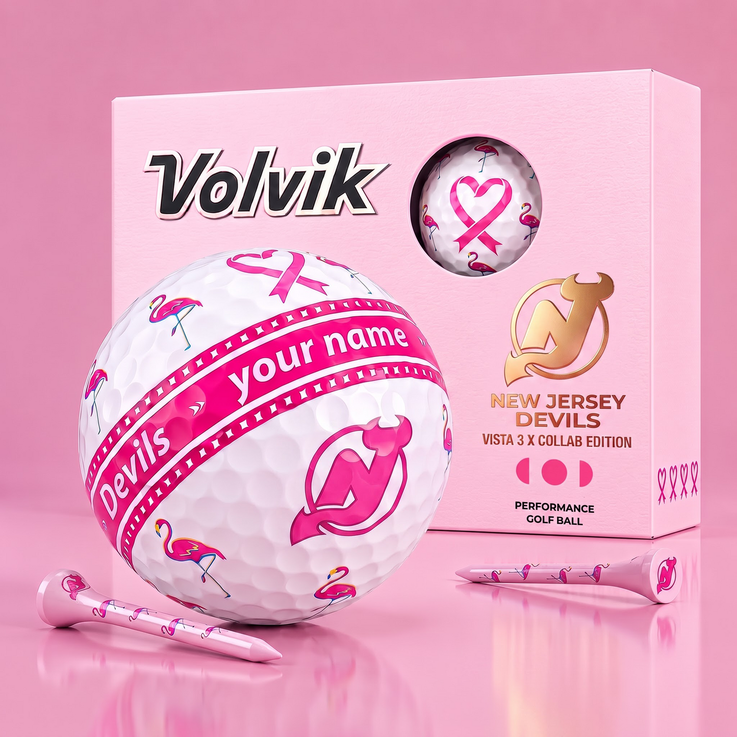 PREMIUM NHL  X NJD EXCLUSIVE PERSONALIZED  VOLVIK BREAST CANCER  GOLF BALL SET LIMITED EDTION