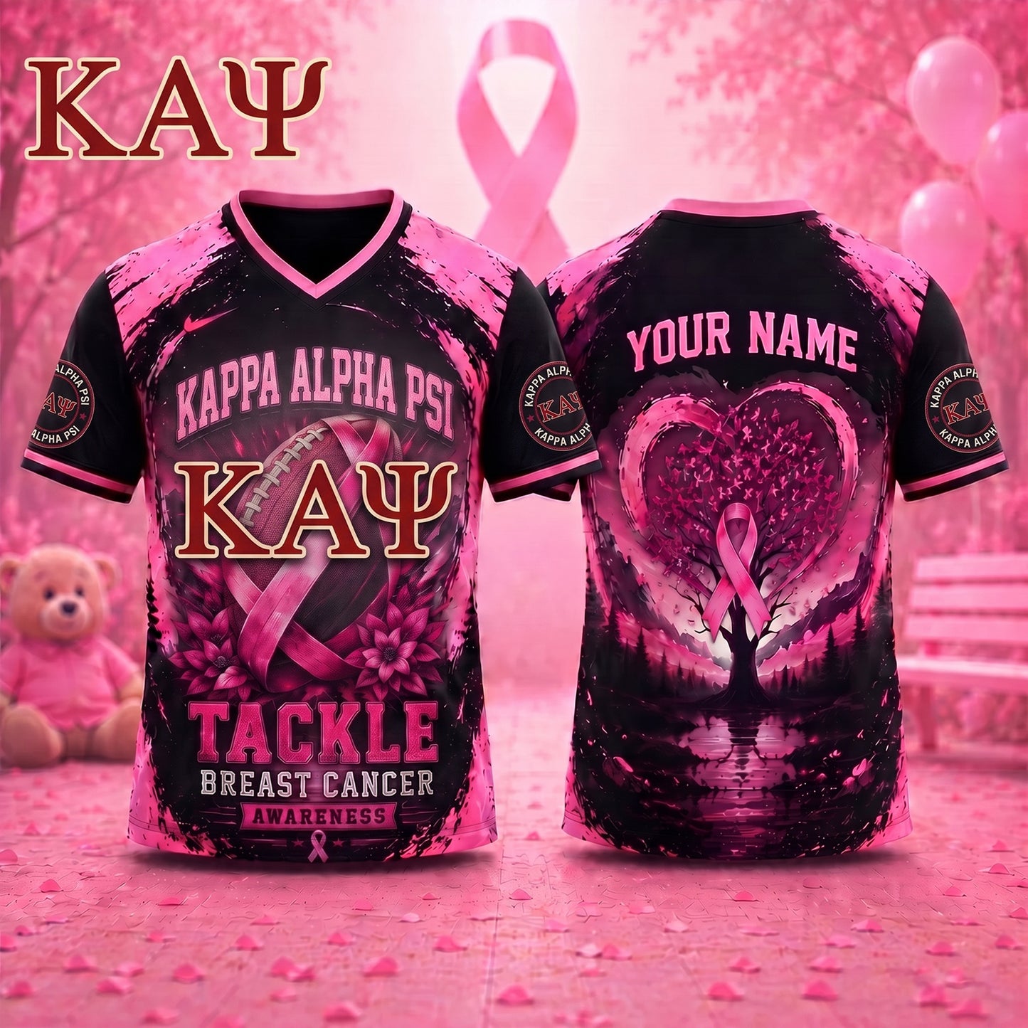 PREMIUM KAP X ΚΑΨ Exclusive Breast Cancer Awareness Vneck -TSHIRT NDT NHM 280726