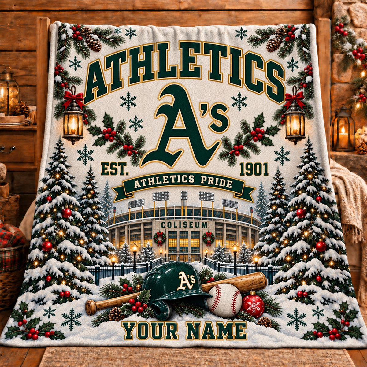 Premium MLB x OAK Pride Personalized Name Blanket