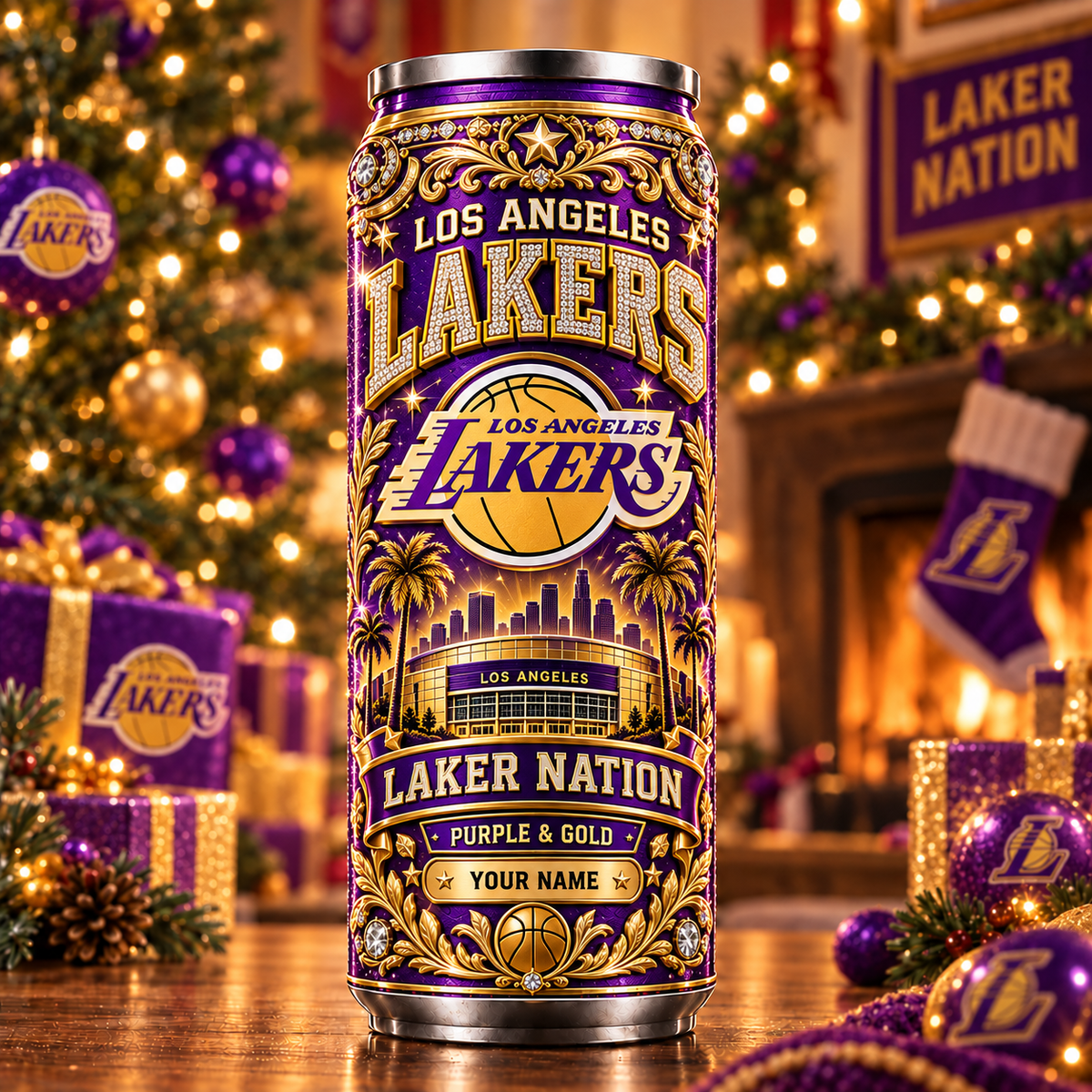 Premium NBA x LAL Personalized Name Can Tumbler