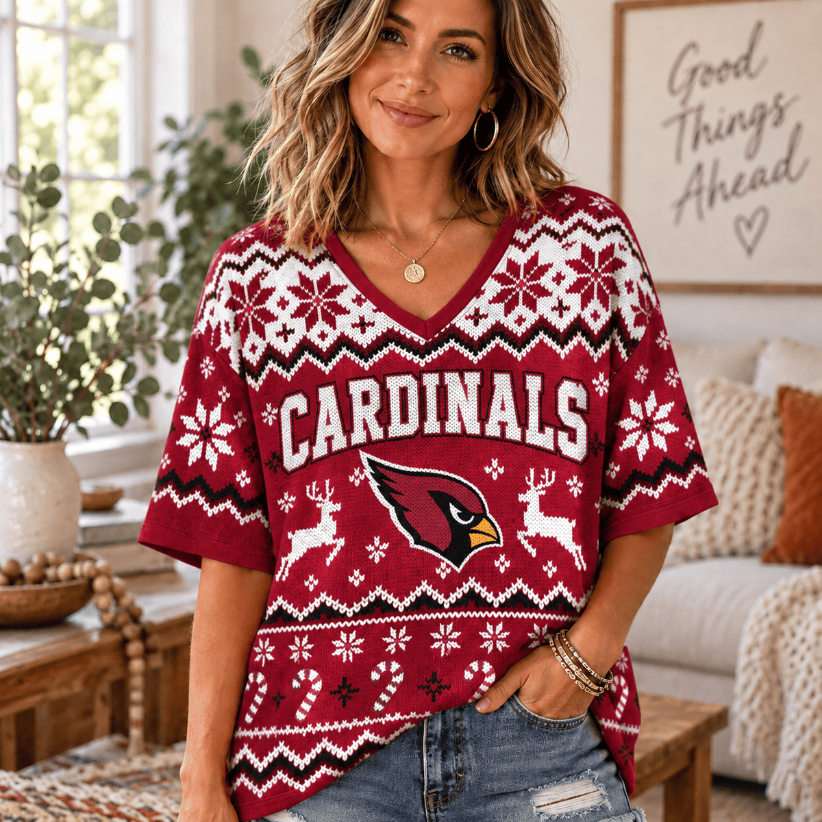 Premium NFL x ARI Christmas V-Neck Shirt
