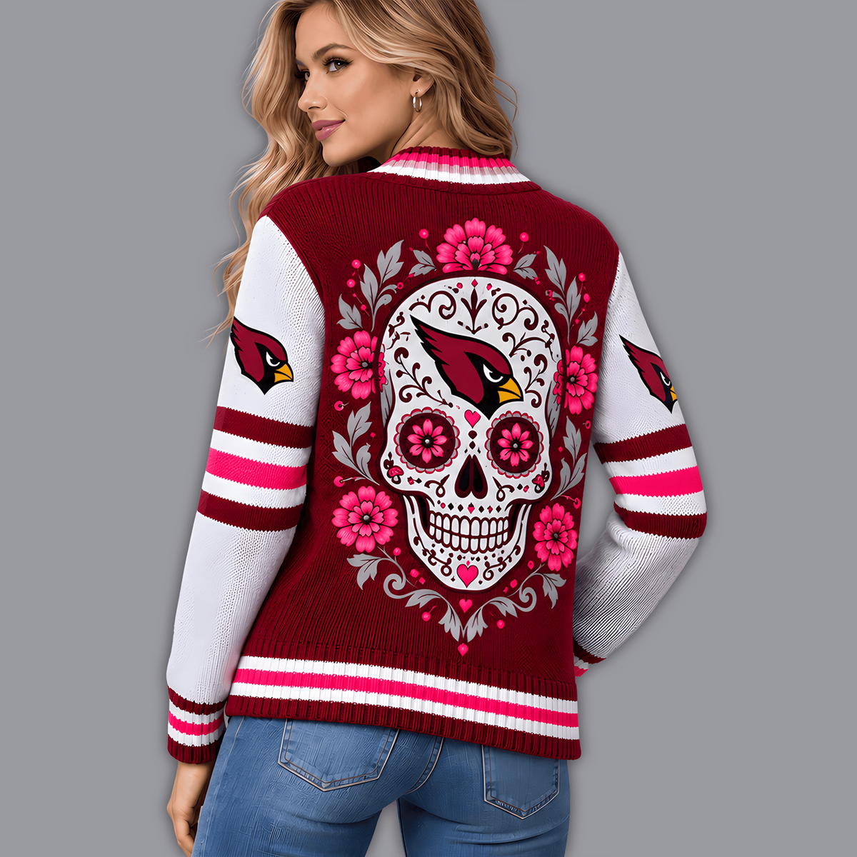 Premium NFL x ARI Floral Skull Knit Cardigan