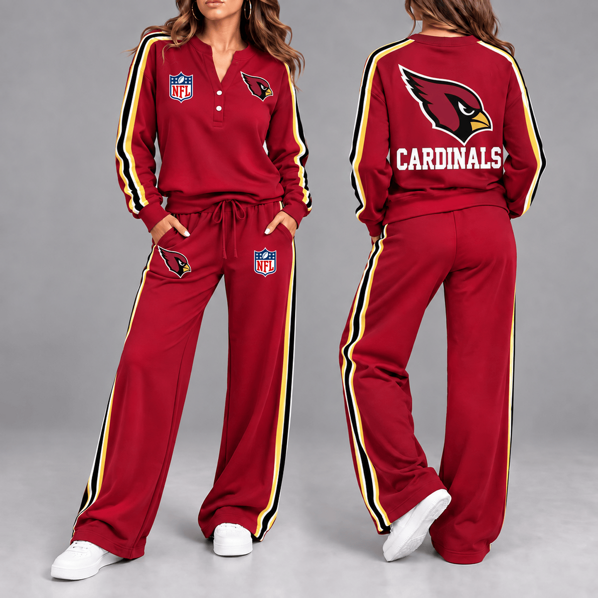Premium NFL x ARI Game Day Sporty Stripe Long Sleeve Pullover Top & Wide-Leg Pants Set