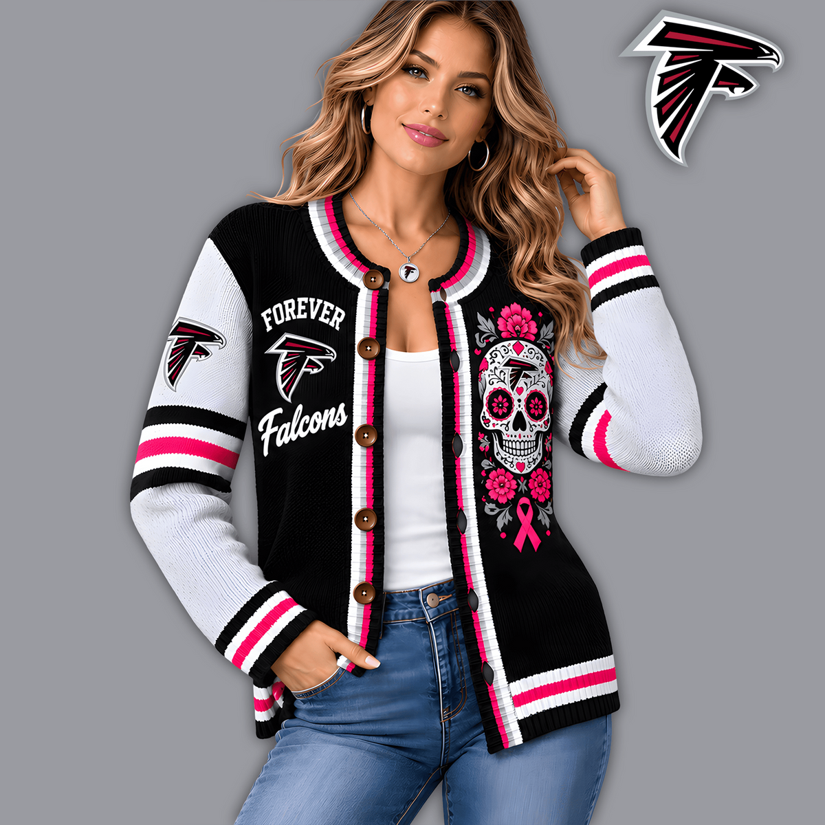 Premium NFL x ATL Floral Skull Knit Cardigan