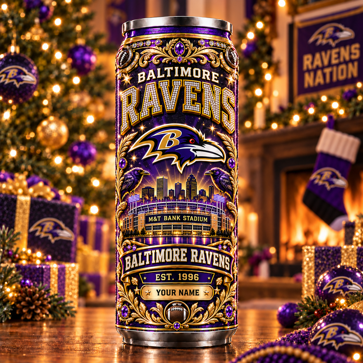 Premium NFL x BAL Personalized Name Can Tumbler