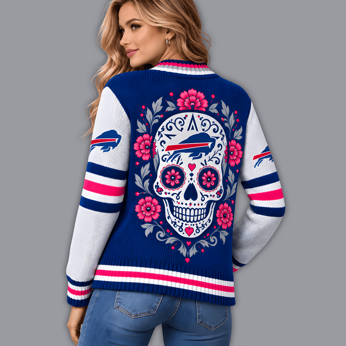 Premium NFL x BUF Floral Skull Knit Cardigan