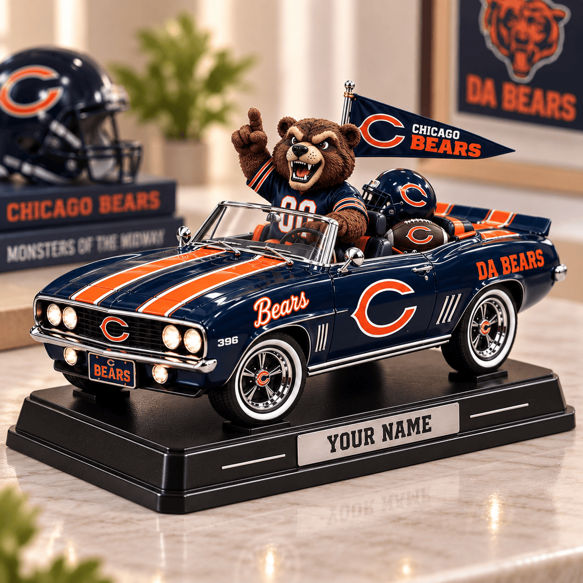 Premium NFL x CHI Car Personalized Name Acrylic Block Plaque