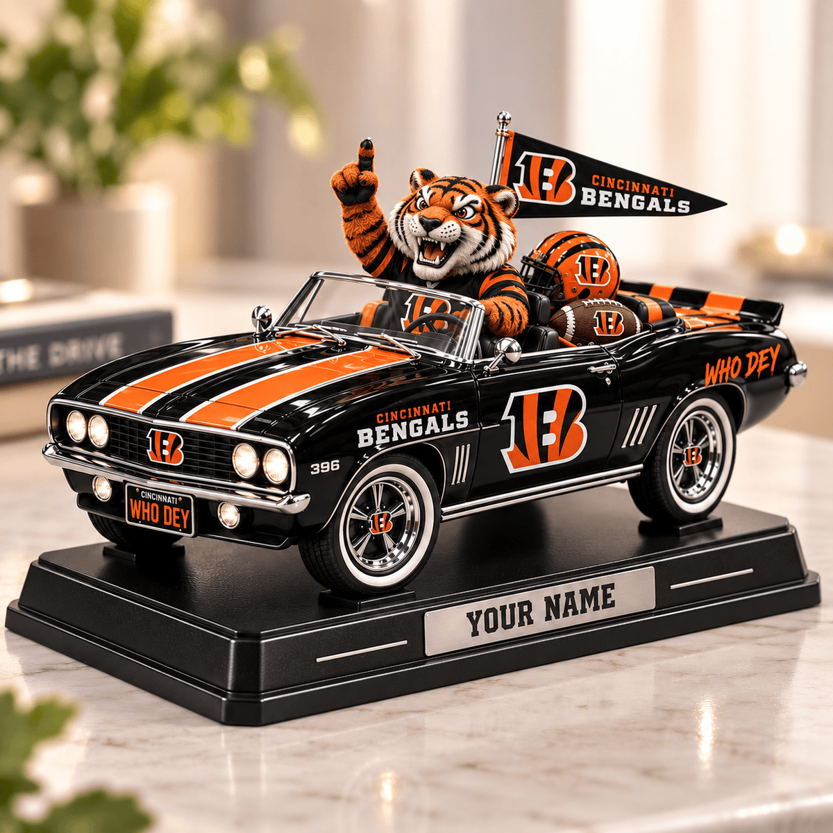 Premium NFL x CIN Car Personalized Name Acrylic Block Plaque