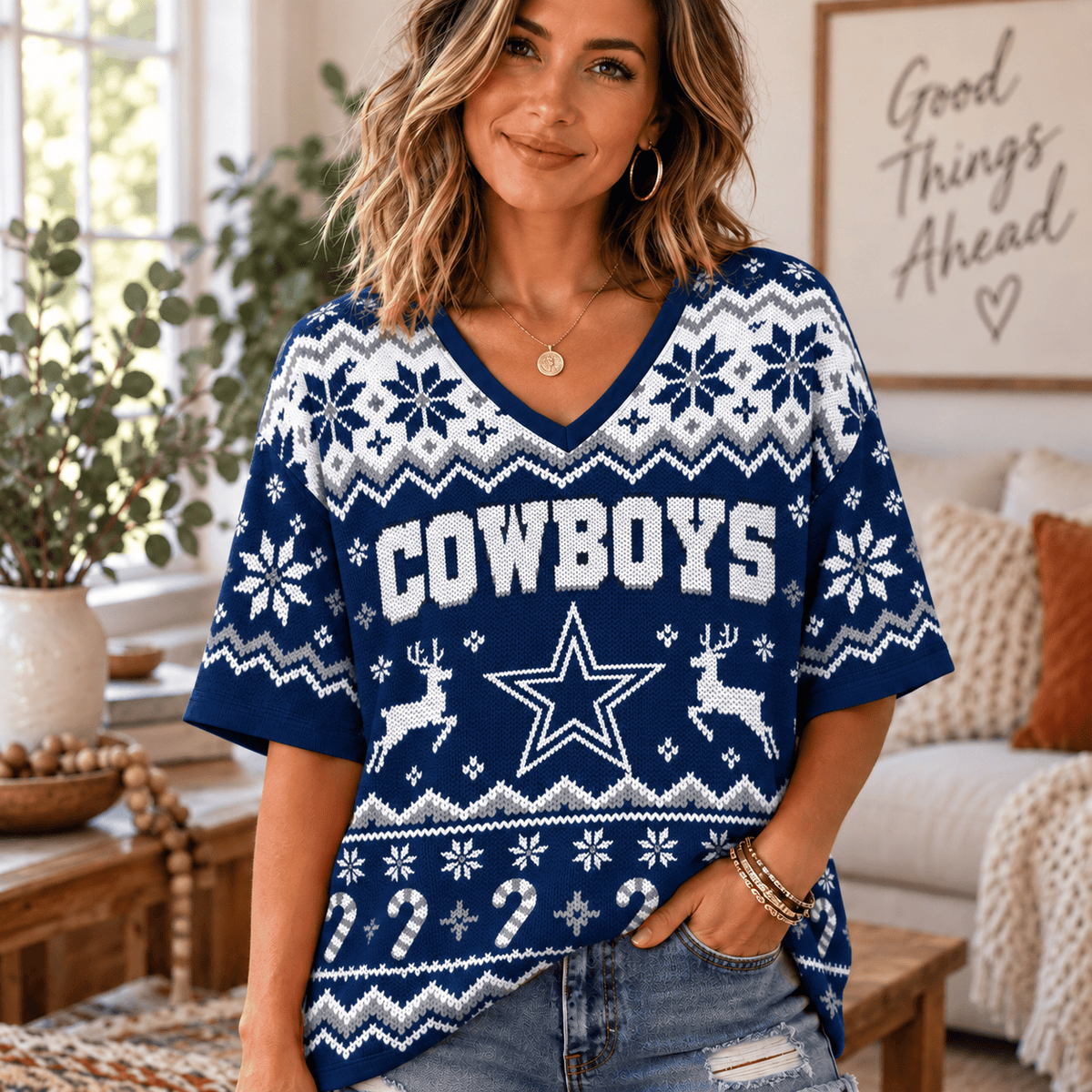 Premium NFL x DAL Christmas V-Neck Shirt