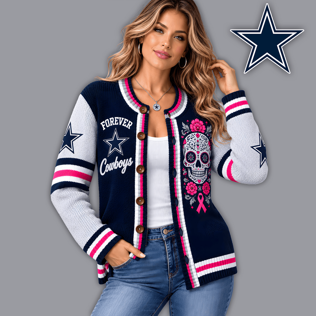 Premium NFL x DAL Floral Skull Knit Cardigan
