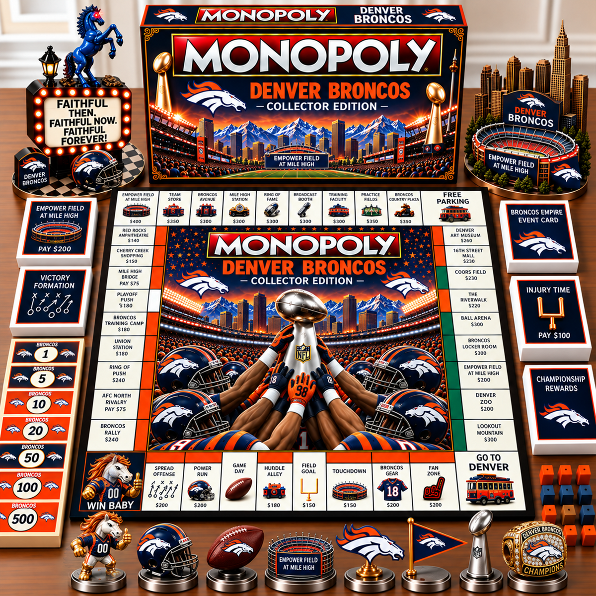 Premium NFL x DEN Champion Theme Monopoly Collector Edition Board Game