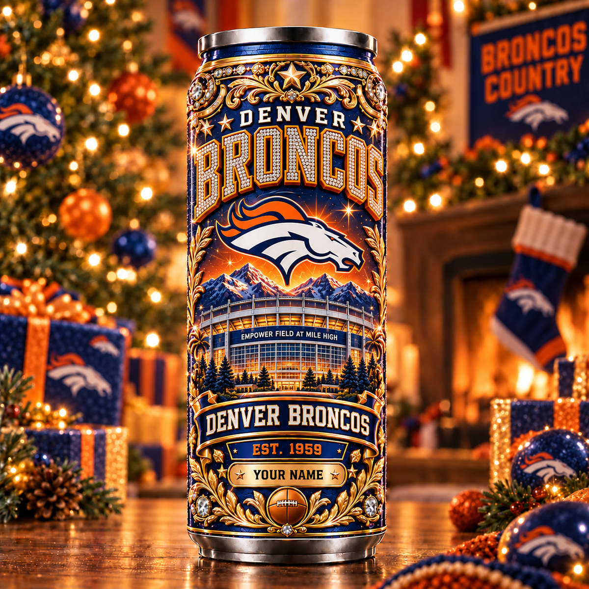 Premium NFL x DEN Personalized Name Can Tumbler