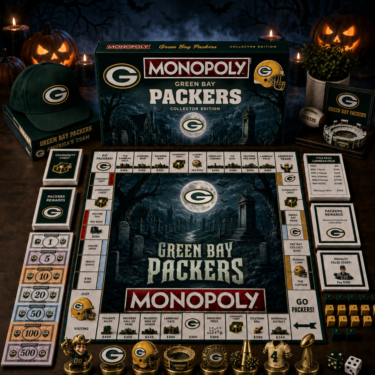 Premium NFL x GB Halloween Theme Monopoly Collector Edition Board Game