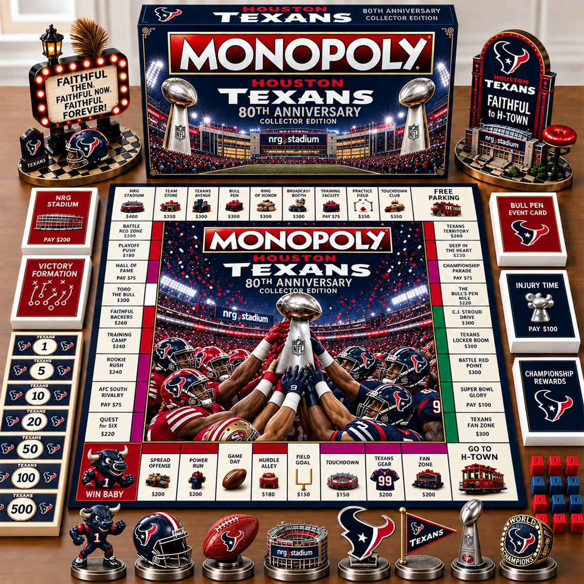 Premium NFL x HOU Champion Theme Monopoly Collector Edition Board Game