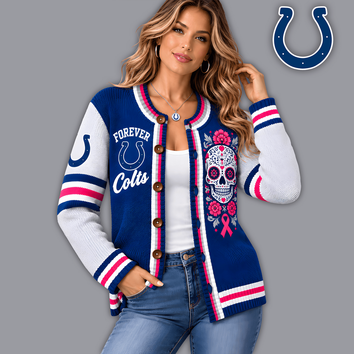 Premium NFL x IND Floral Skull Knit Cardigan