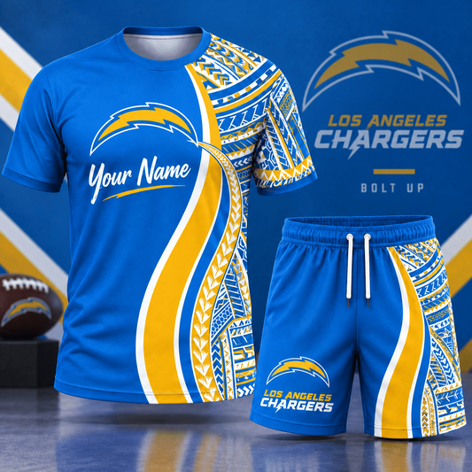 Premium NFL x LAC Custom Name Tribal Graphic T-Shirt and Shorts Set Football Fan Sports Outfit