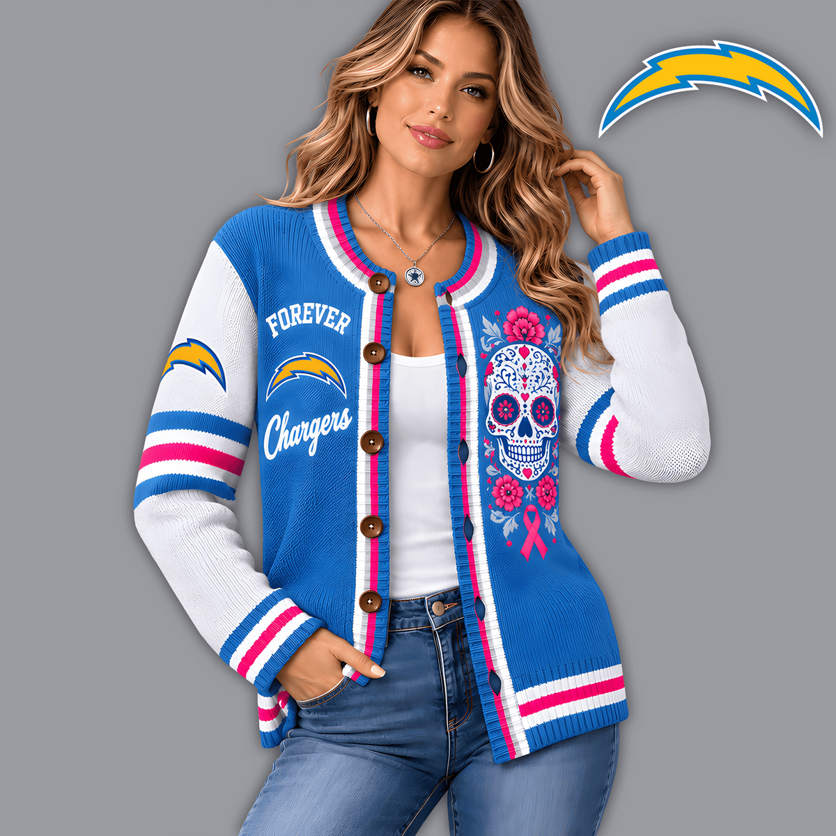 Premium NFL x LAC Floral Skull Knit Cardigan