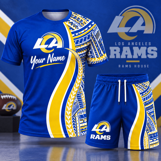 Premium NFL x LAR Custom Name Tribal Graphic T-Shirt and Shorts Set Football Fan Sports Outfit
