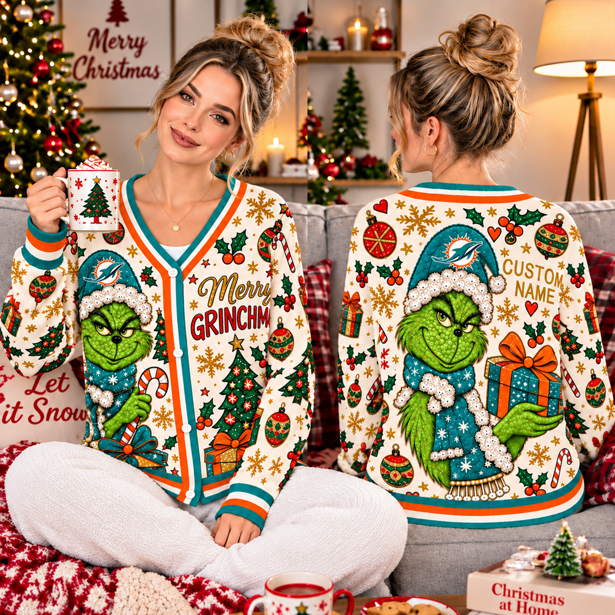 Premium NFL x MIA Christmas Knitted Cardigan