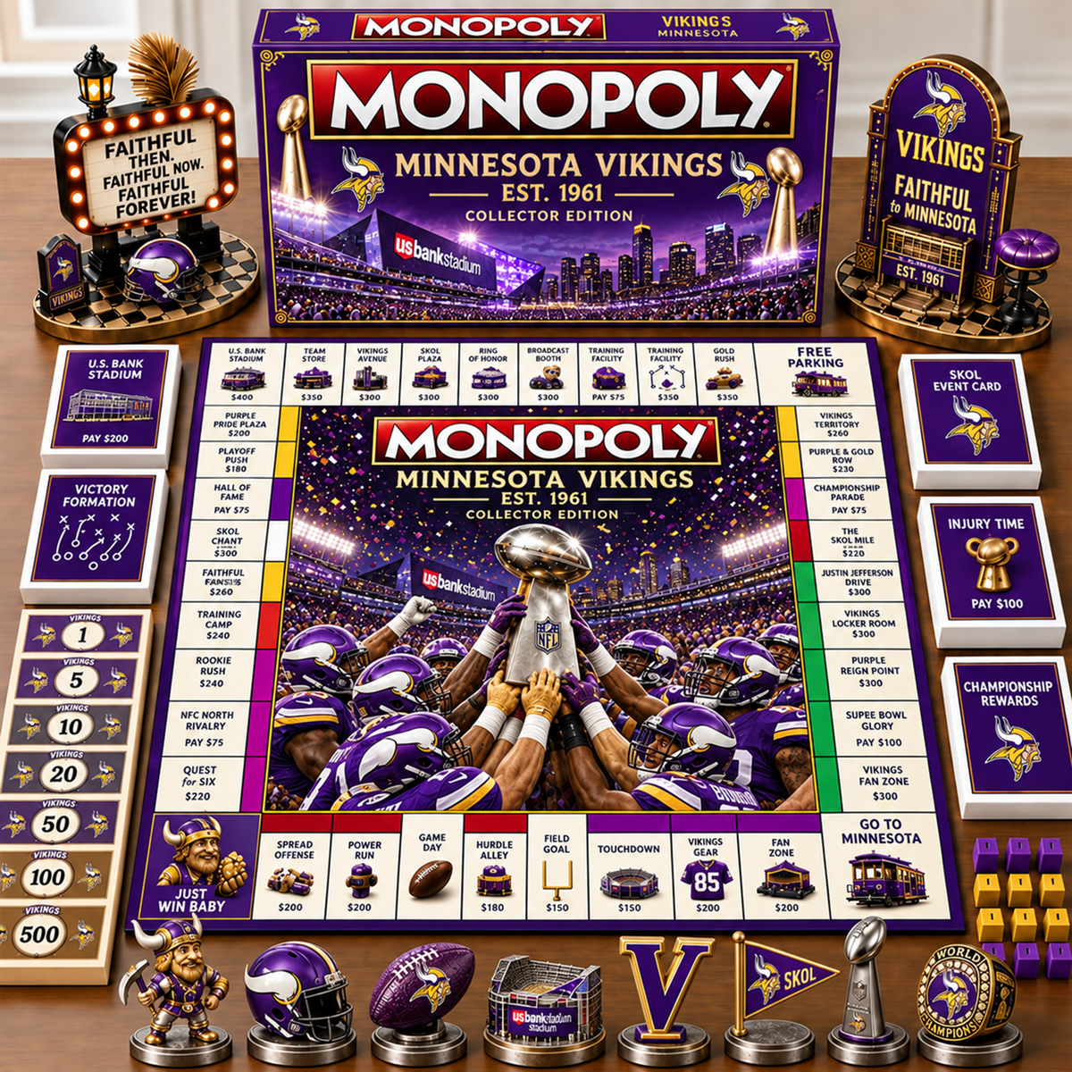 Premium NFL x MIN Champion Theme Monopoly Collector Edition Board Game