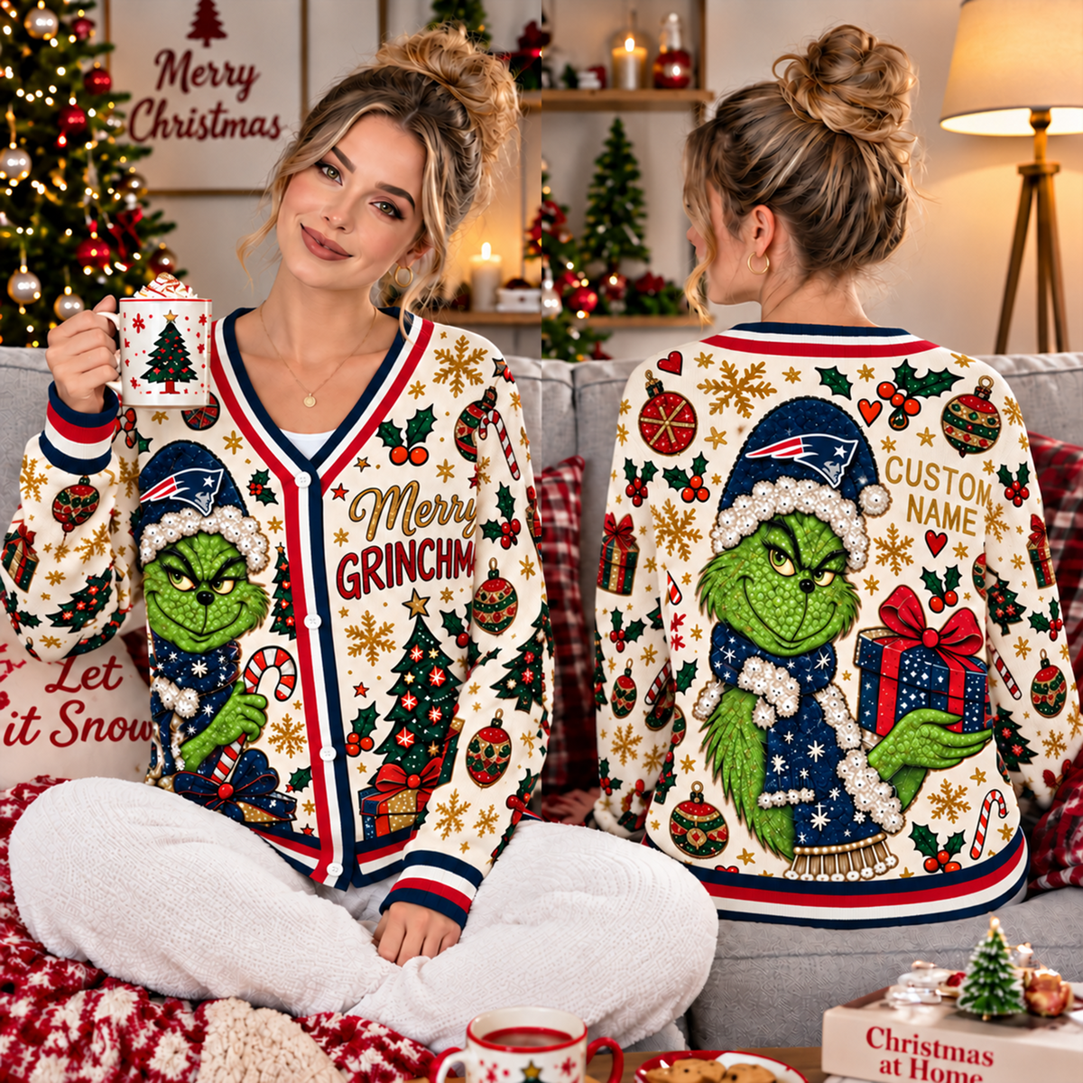Premium NFL x NE Christmas Knitted Cardigan