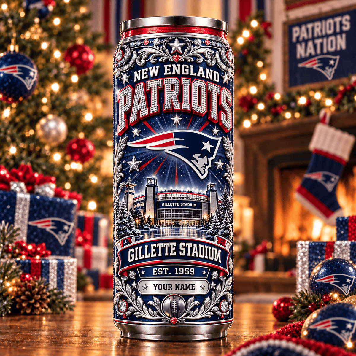 Premium NFL x NE Personalized Name Can Tumbler