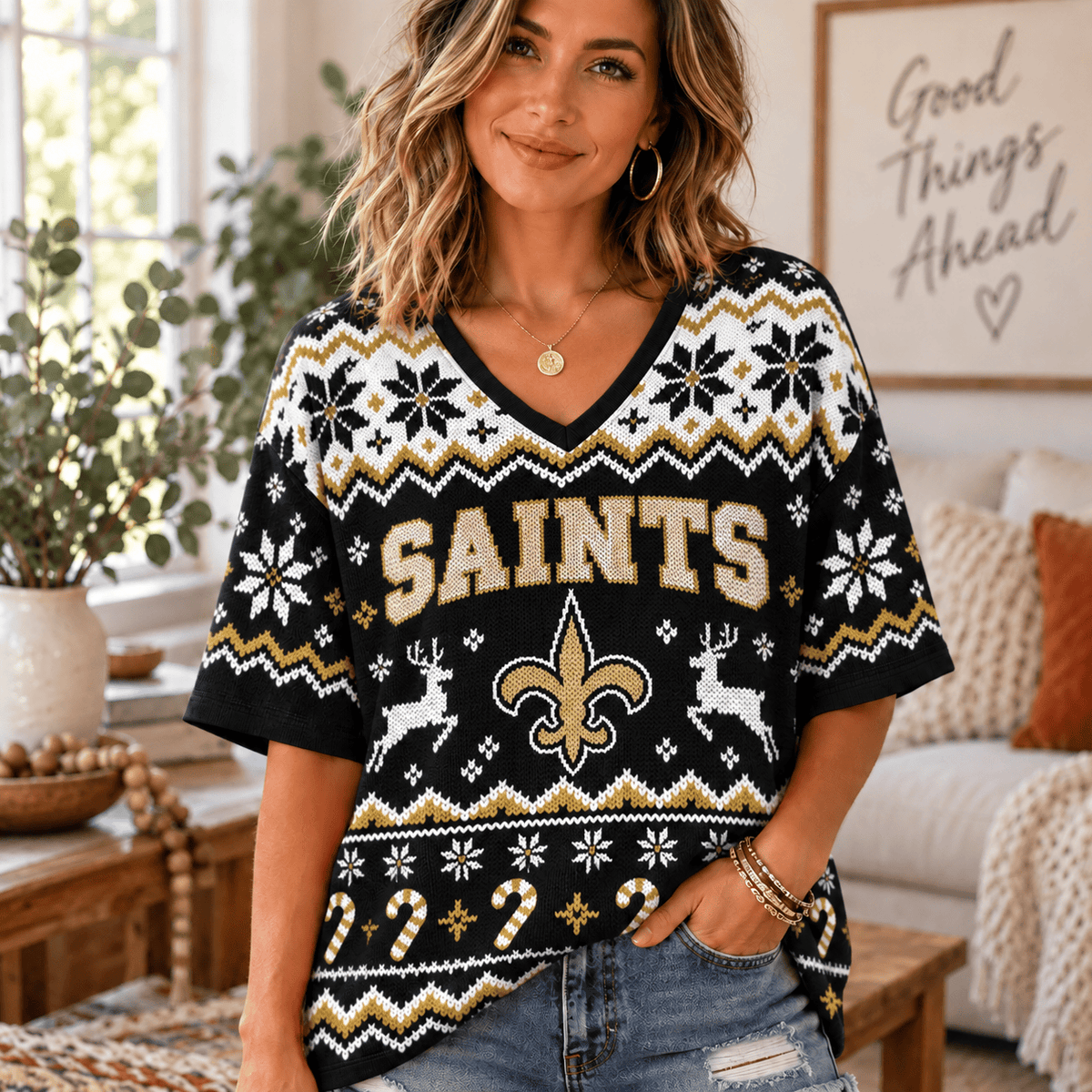 Premium NFL x NO Christmas V-Neck Shirt