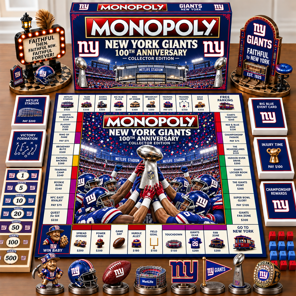 Premium NFL x NYG Champion Theme Monopoly Collector Edition Board Game