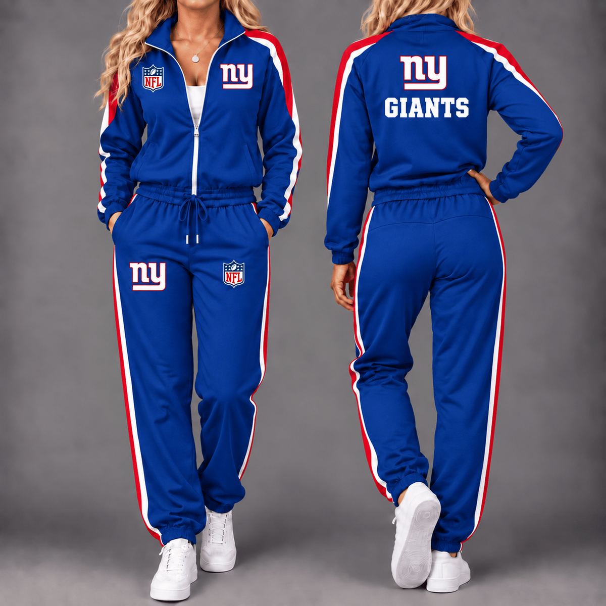 Premium NFL x NYG Game Day Waterproof Windbreaker Zip-Up Tracksuit Set