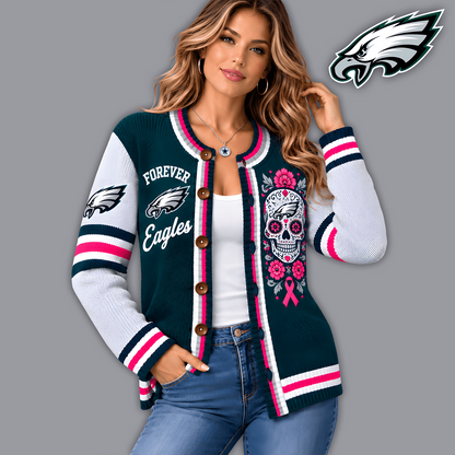 Premium NFL x PHI Floral Skull Knit Cardigan