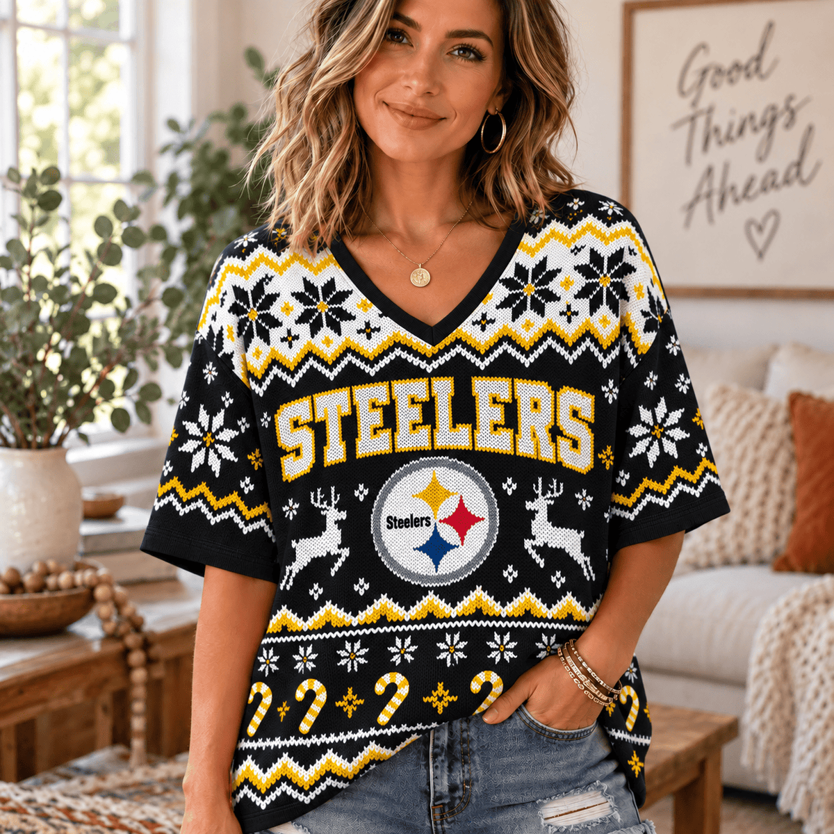 Premium NFL x PIT Christmas V-Neck Shirt