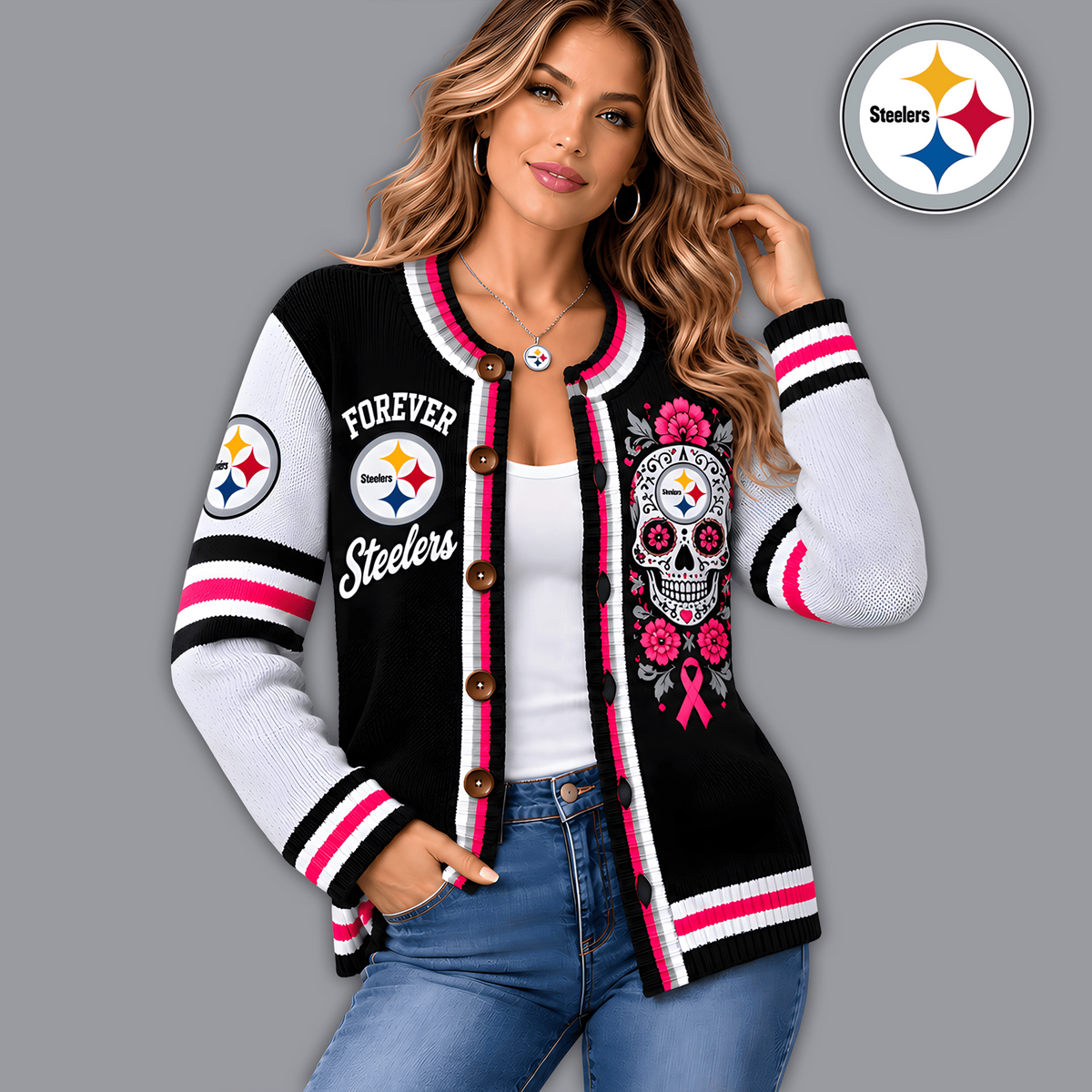 Premium NFL x PIT Floral Skull Knit Cardigan